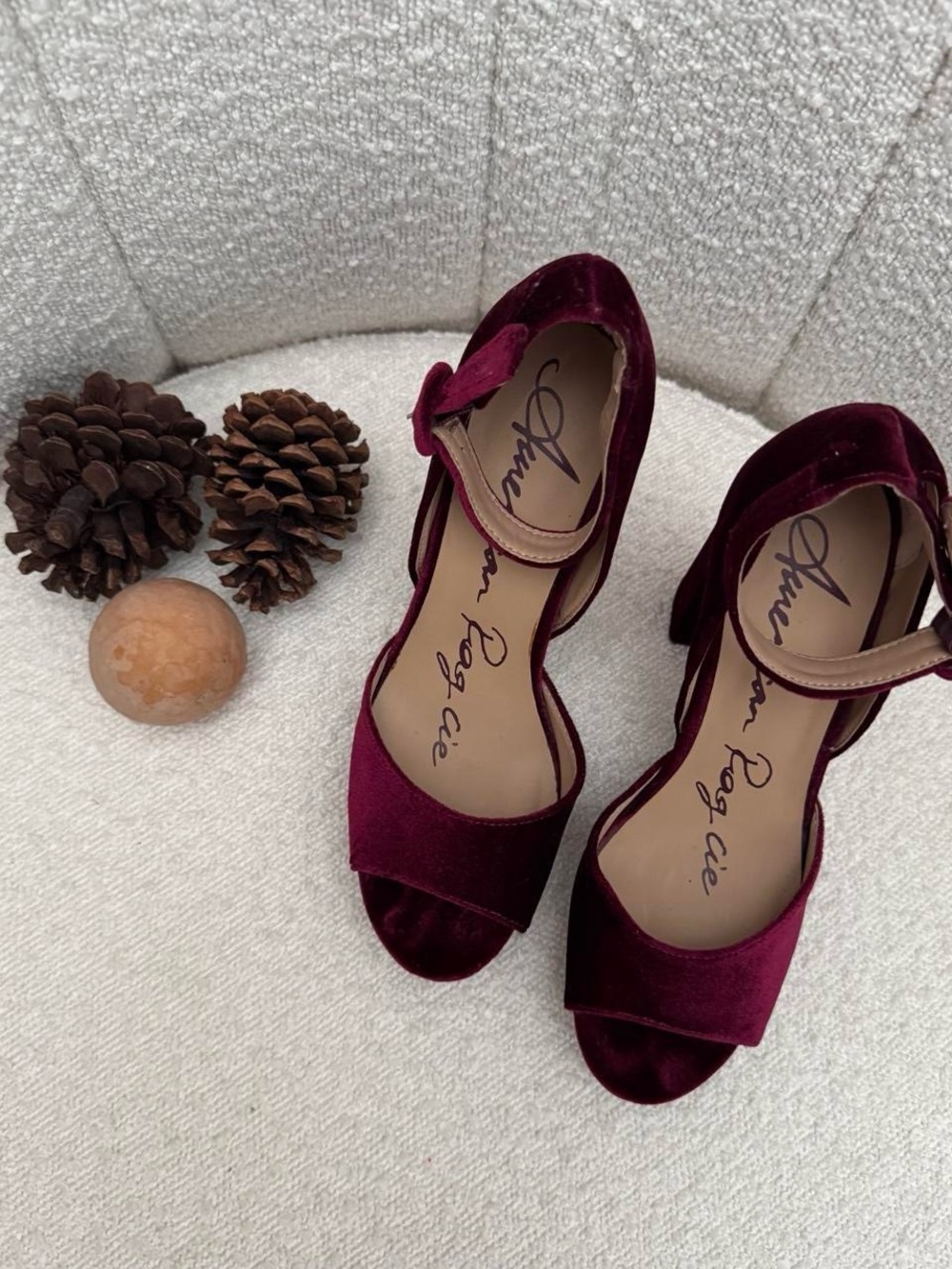 American Rag Women's Burgundy Velvet Block Heel Sandals